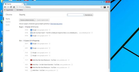 google chrome de geçmişi silme
