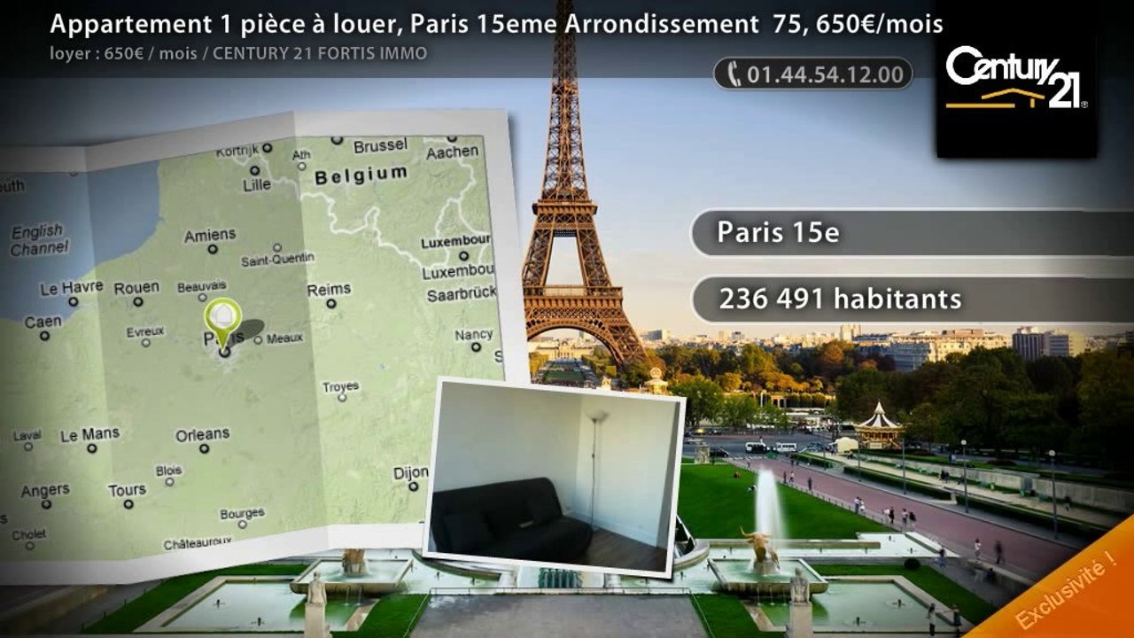 Appartement 1 pièce à louer, Paris 15eme Arrondissement  75, 650€/mois