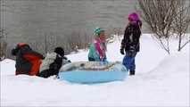 Father Becomes Human Brake Pad as Kids Fly Down Hill