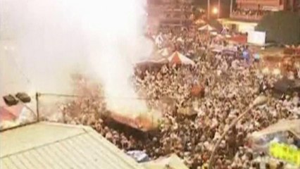Visitors get hit with fireworks at a festival in Taiwan