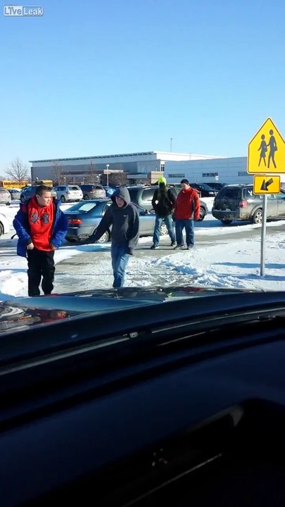 Dad on school run can’t stop laughing at pupils slipping on ice