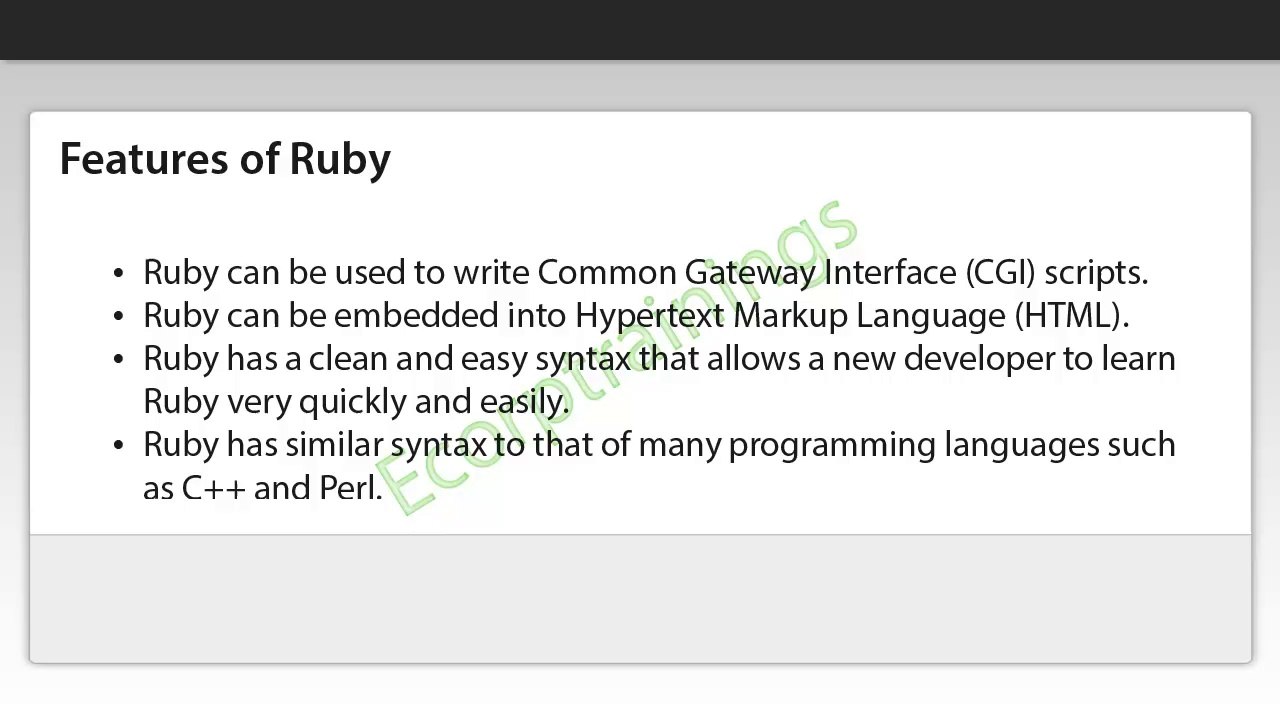Ruby overview online training - USA UK and INDIA - RUBY OVERVIEW training online @Ecorptrainings