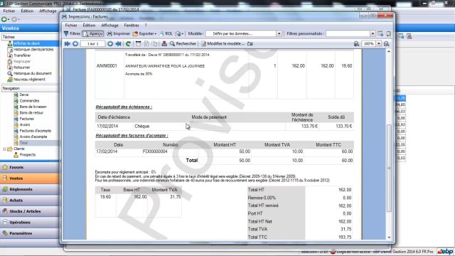 EBP Gestion Commerciale Open Line : Les factures d'acompte