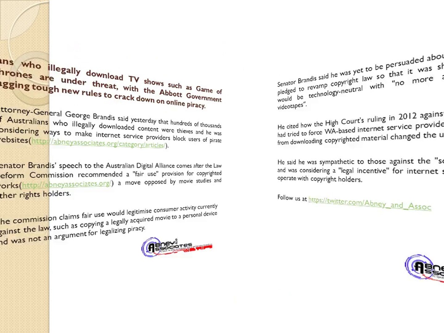 Abney Technology News: Warning to public over web piracy