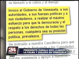 Presidente Ollanta Humala llama a la calma y al diálogo en Venezuela