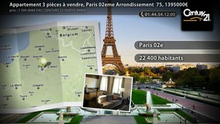 Appartement 3 pièces à vendre, Paris 02eme Arrondissement  75, 1395000€