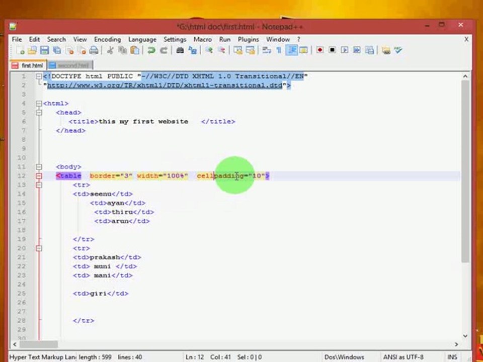 XHTML &CSS TUTORIAL IN TAMIL 6.TABLE&BORDER