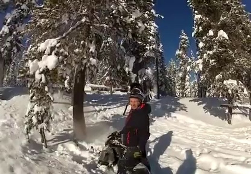 Un gars en motoneige se prend un arbre! Débile...