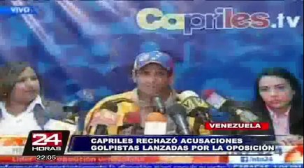 Capriles afirma que gobierno venezolano alistaría un autogolpe