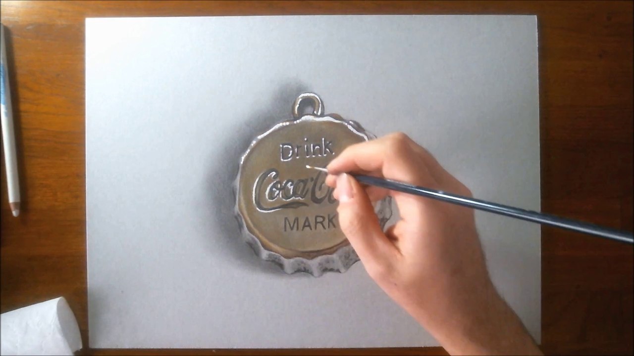 Hyperrealistic Speed Drawing of a Coca-Cola Bottle Cap Silver Pendant by Marcello Barenghi