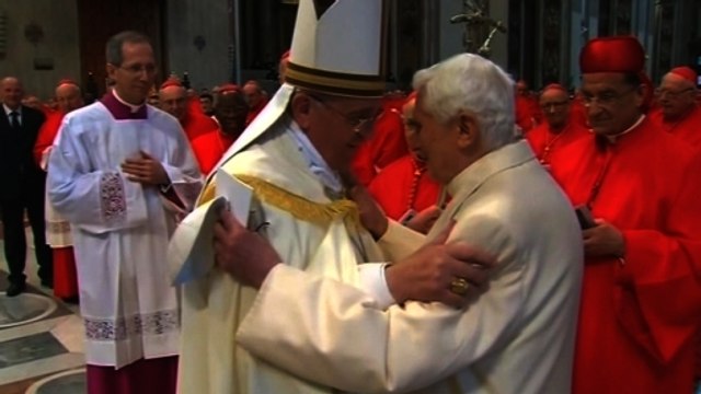 Pope Emeritus Benedict makes surprise appearance at cardinal ceremony