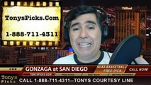 San Diego Toreros vs. Gonzaga Bulldogs Pick Prediction NCAA College Basketball Odds Preview 2-22-2014