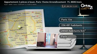 Appartement 2 pièces à louer, Paris 15eme Arrondissement  75, 880€/mois