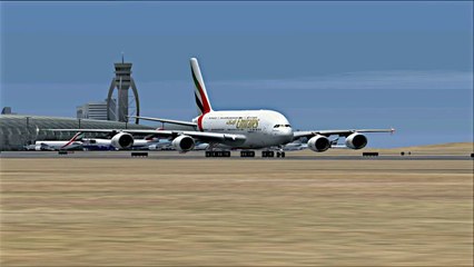 FS2004 - FS9 Emirates A380 TakeOff Dubai Airport ( HD )