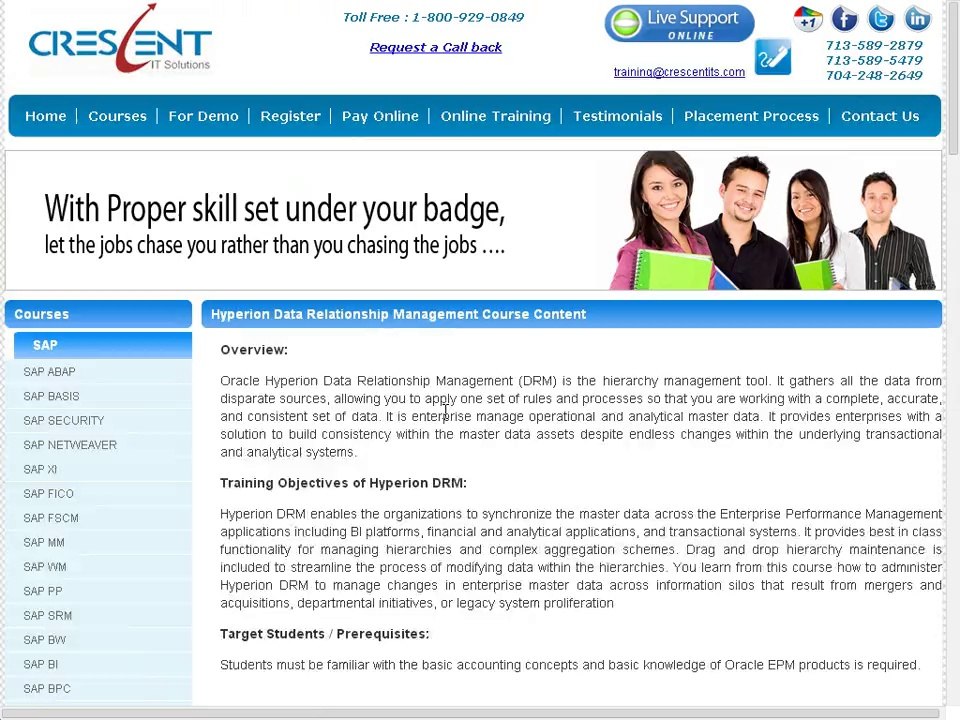 Hyperion Data Relationship Management (DRM) Online Training and Placement