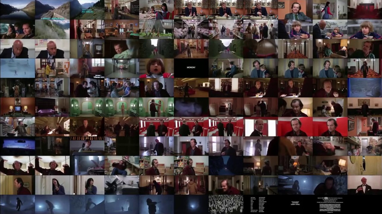 Le film de Stanley Kubrick The Shining en une minute... Toutes les scènes sur le même écran.