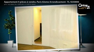 Appartement 4 pièces à vendre, Paris 02eme Arrondissement  75, 925000€