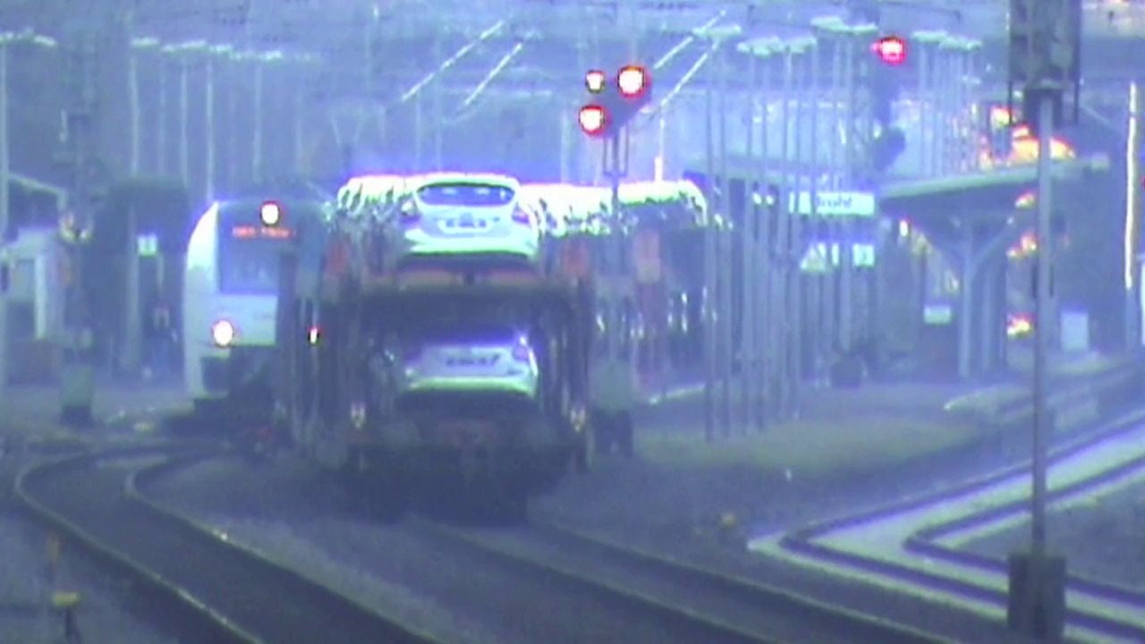 Züge bei Brohl-Lützing am Rhein, 2x CB Rail E186, BR185, 5x BR101, BR146, 2x BR460