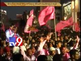 TRS workers shower KCR with flowers in Victory Rally