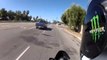 Truck goes out in front of motorcycle, goes slow, and then gets mad when motorcycle goes around him