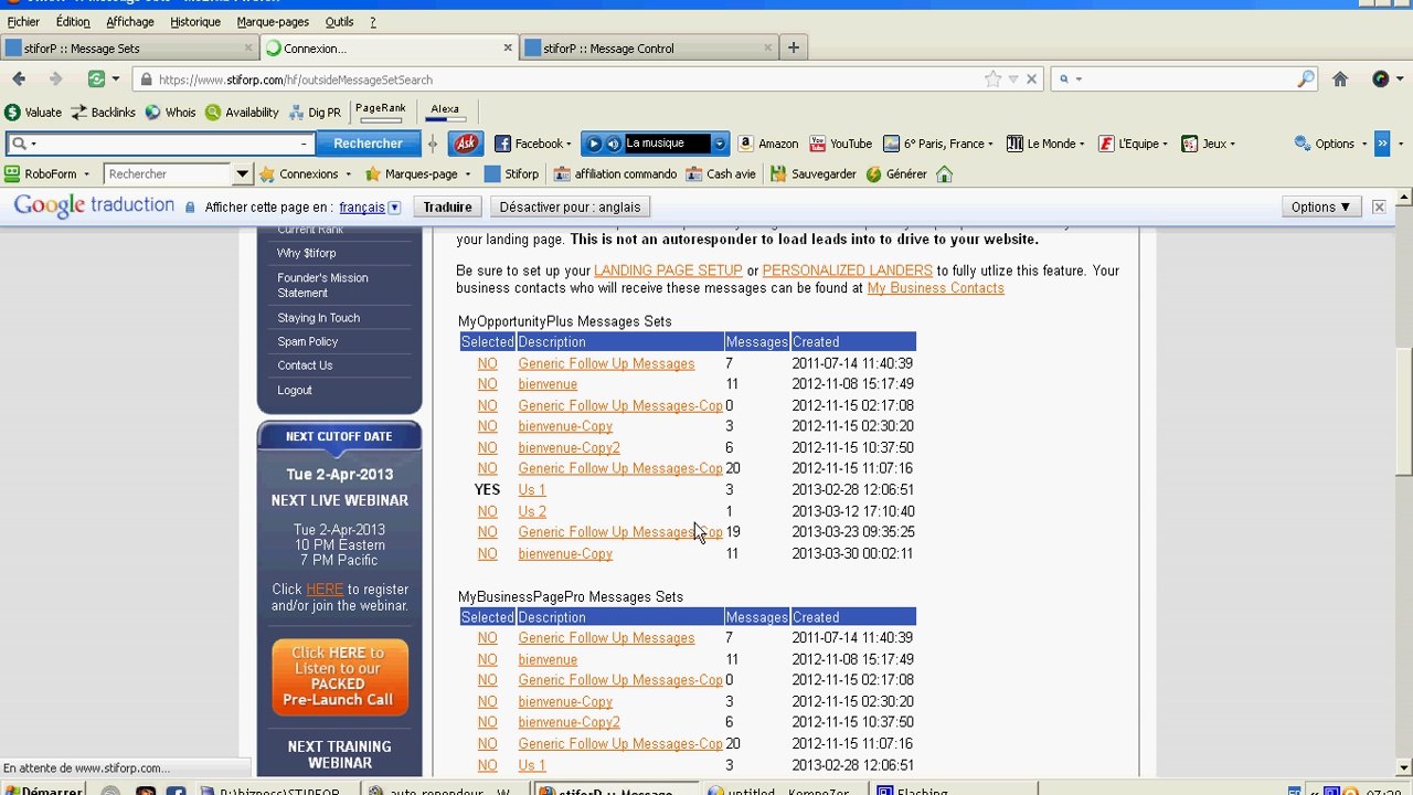 selectionner set dans l'auto-répondeur