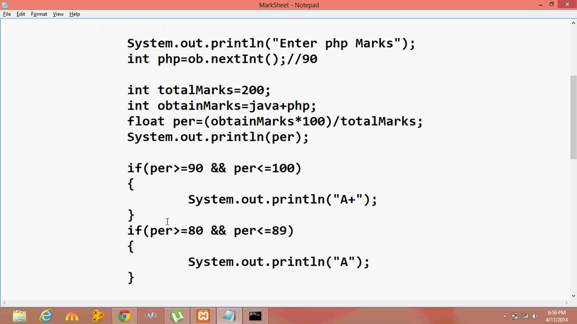 java programming tutorial 20 mark sheet  program   (sindhi)