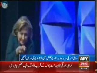 Hillary Clinton faces shoe