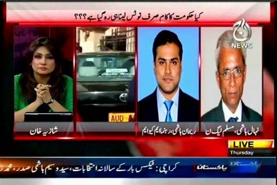 AAJ TV Pakistan At 7 Shazia Khan with MQM Rehan Hashmi (10 April 2014)