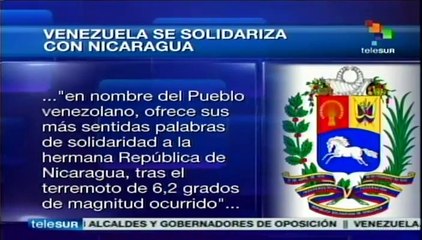 Venezuela se solidariza con Nicaragua ante coyuntura por terremotos