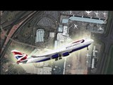 British Airways jet wing slices Johannesburg airport building