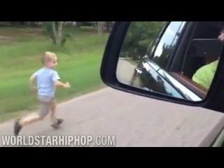 Idiot dad makes son run alongside car for football training