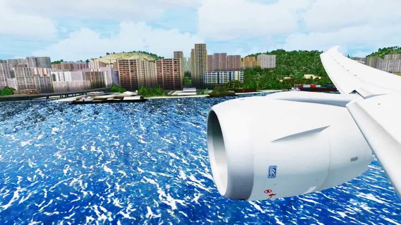 FSX American Boeing 787 Landing @ Kai Tak ( Wing ) ( HD )