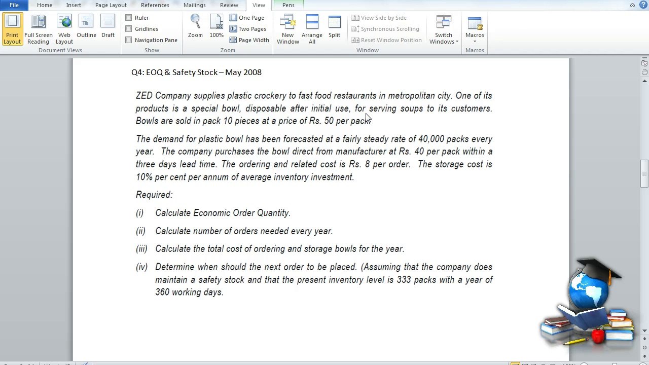 Q4 - Material Costing_EOQ_SafetyStock