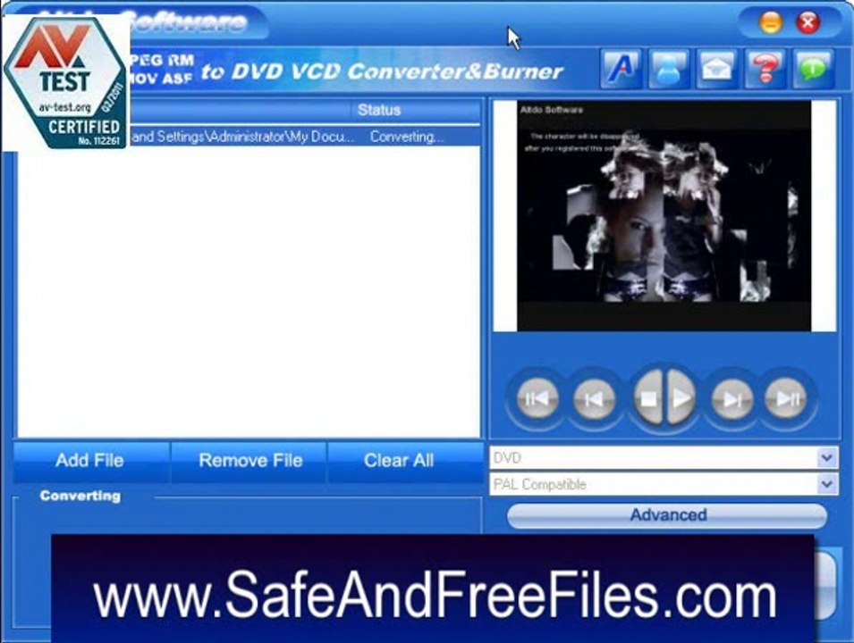 Altdo AVI MPEG RM WMV MOV ASF to DVD VCD Converter&Burner 6.2 Full Version Download for Windows