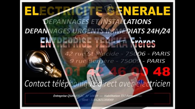 ELECTRICIEN PARIS 15 - 0142460048 - PERMANENCE DEPANNAGE 24/24 - 75015 ELECTRICITE JOUR / NUIT