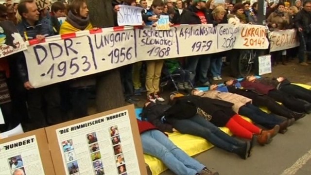 Protests outside Russian embassies in Germany, Latvia and the United States
