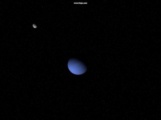 Neptune moon passes upper left
