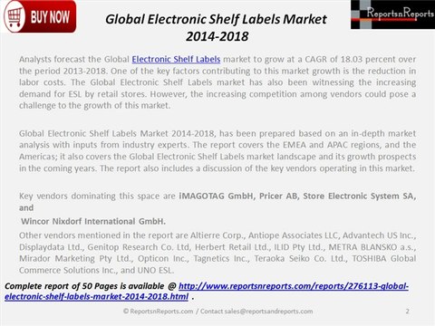 Global Electronic Shelf Labels Market 2014-2018