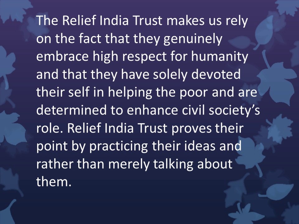 Relief India Trust The Trust you can rely on
