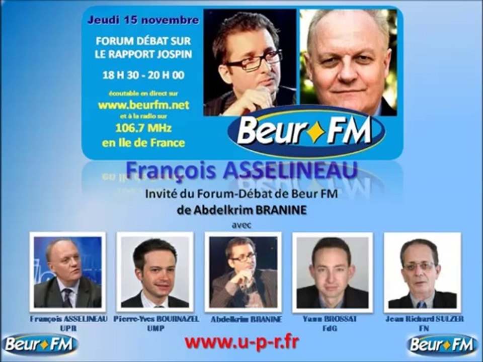 François Asselineau invité du Forum-Débat de BEUR FM le 15 novembre 2012
