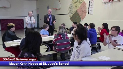 Mayor Hobbs Pancake Tuesday at St Judes School March 4 2014