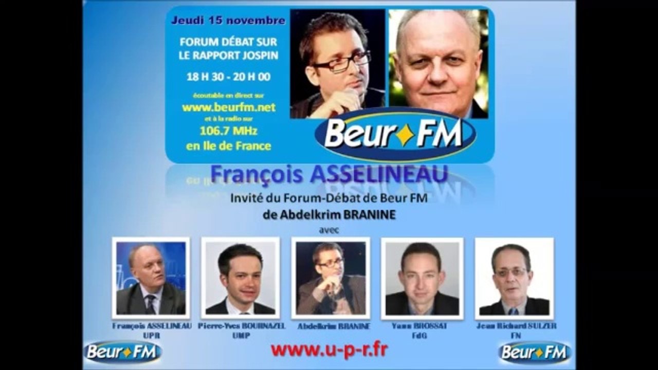 François Asselineau, invité du Forum-Débat de BEUR FM - 15/11/2012