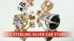 Sterling silver ear studs with CZ stones, wholesale from Thailand