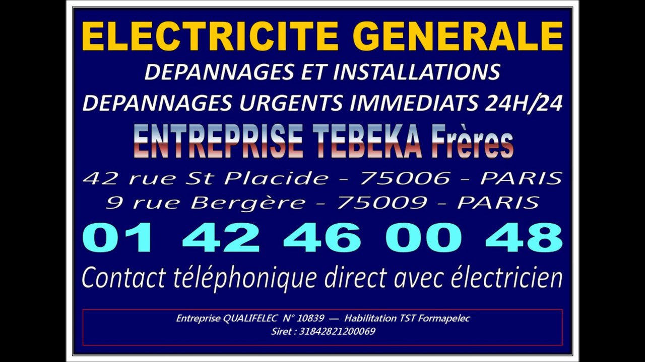 DEPANNAGE ELECTRICITE PARIS 9eme - 0142460048 - INTERVENTION DANS L'HEURE JOUR / NUIT - 7/7 -- 75009