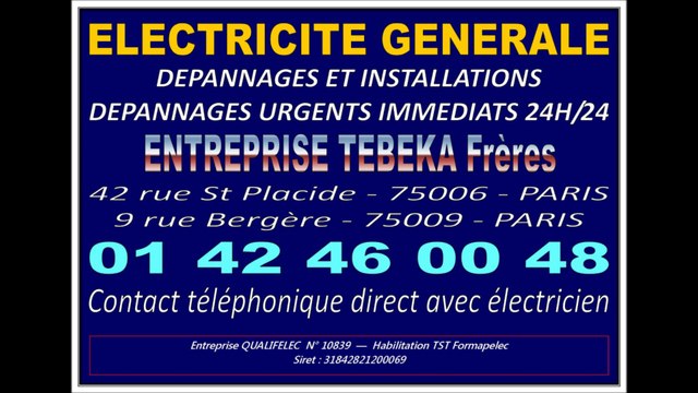 DEPANNAGE ELECTRICITE PARIS 9eme - 0142460048 - INTERVENTION DANS L'HEURE JOUR / NUIT - 7/7 75009