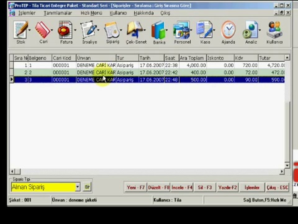 Sipariş Modulu Kullanımı