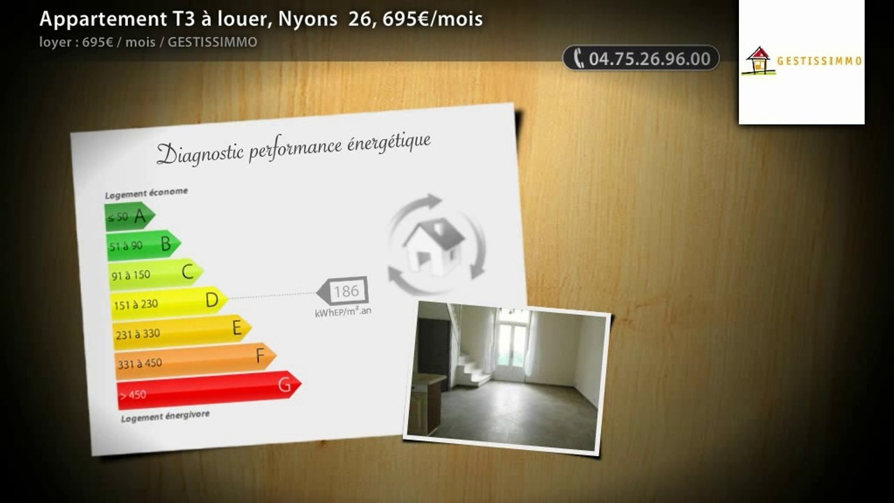 Appartement T3 à louer, Nyons  26, 695€/mois