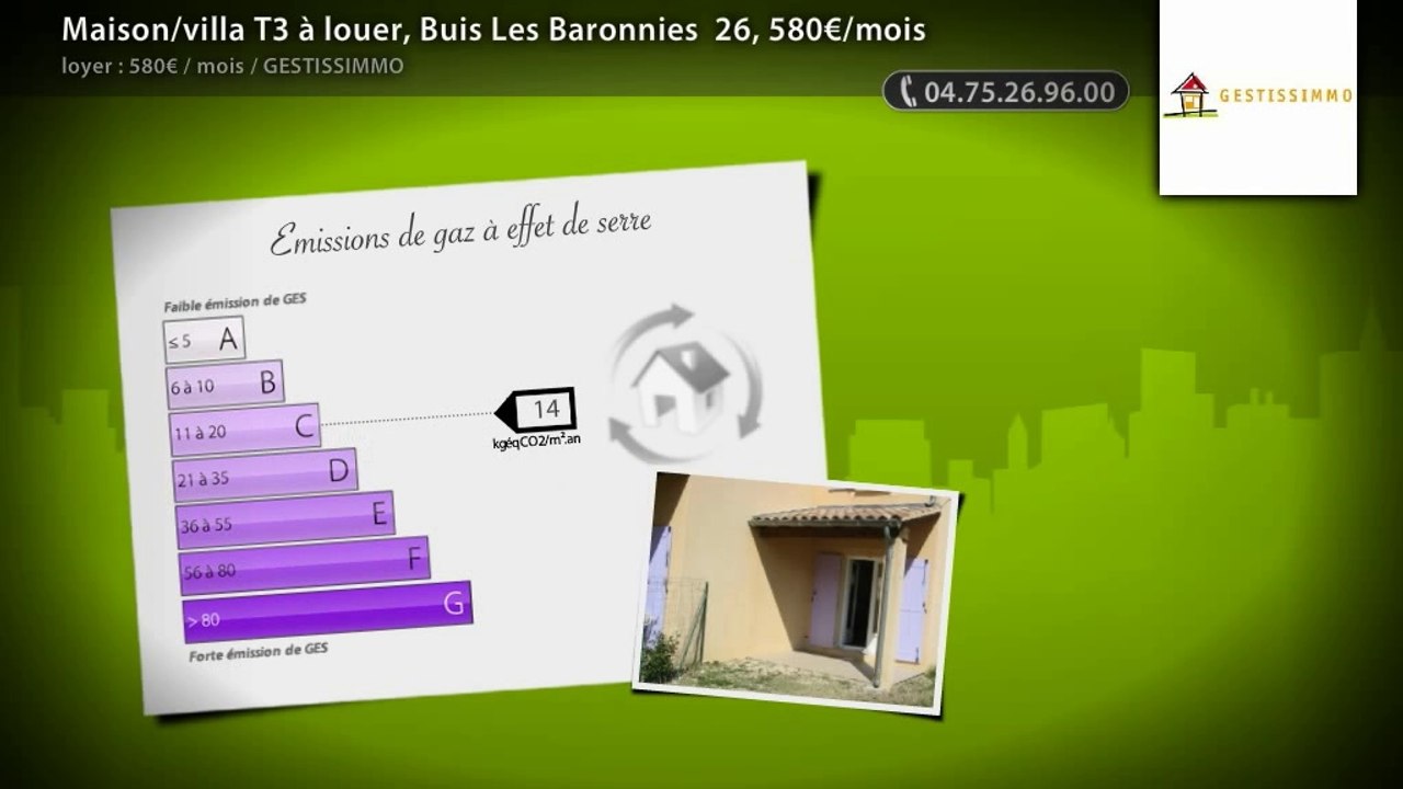 Maison/villa T3 à louer, Buis Les Baronnies  26, 580€/mois