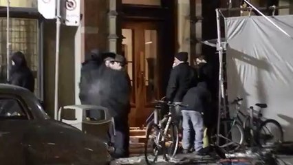 Robert Pattinson filming in the rain on the movie set #LIFE (Part #3)