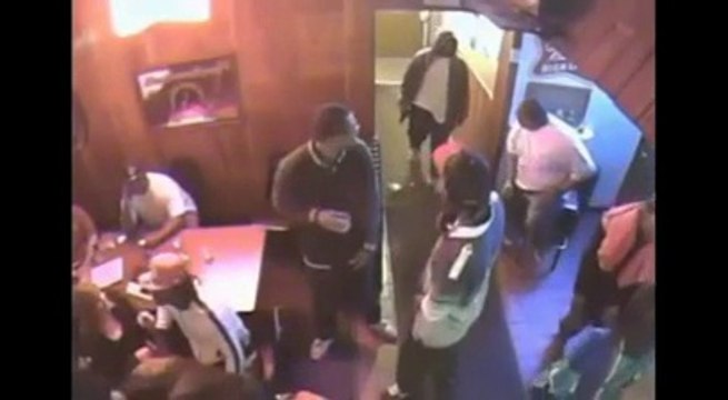 Night club bouncer jumps on a guy with a gun... Impressive and courageous guy!